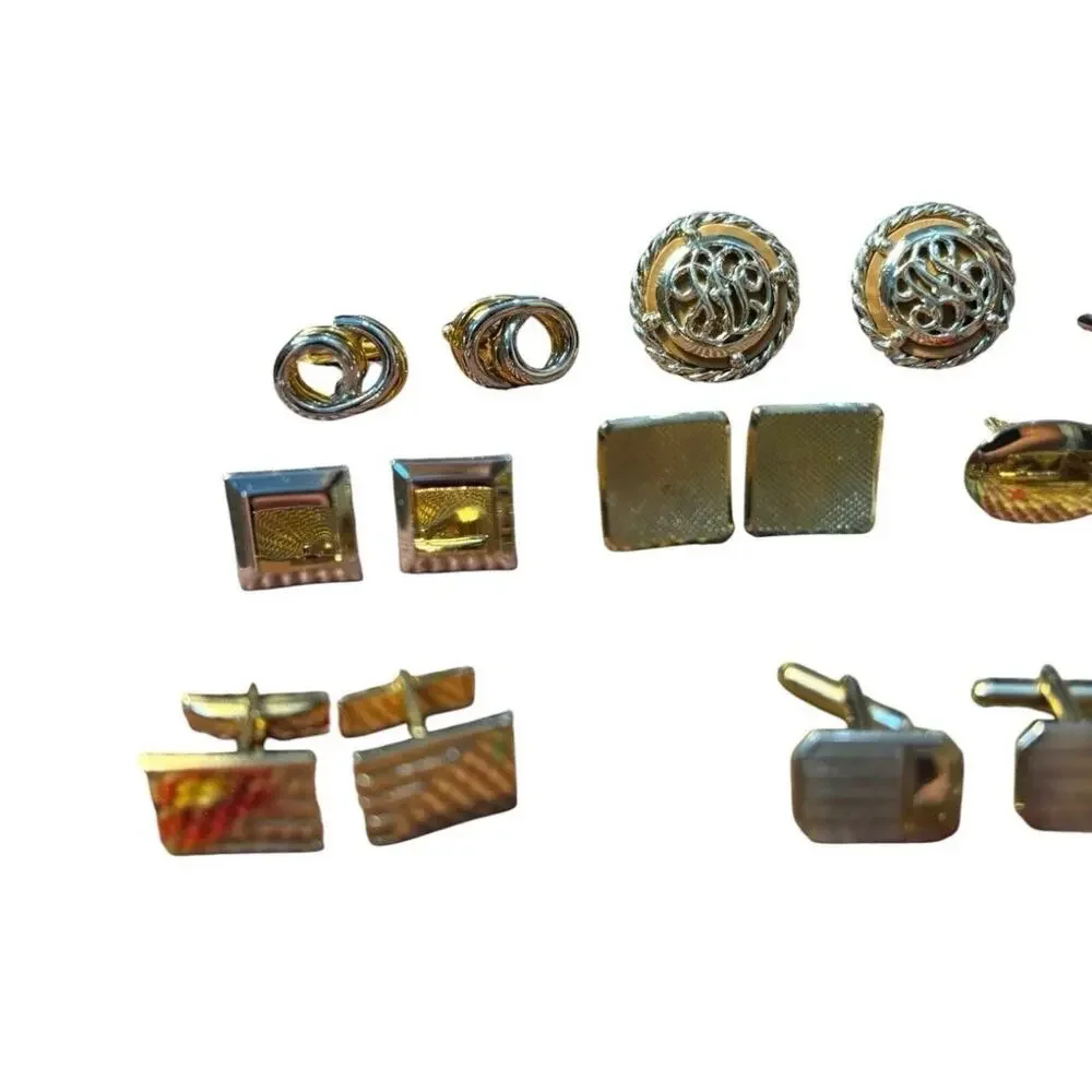 Vintage Cufflink Lot Mens Gold Tone Modernist Retro Deco Some Signed Mixed